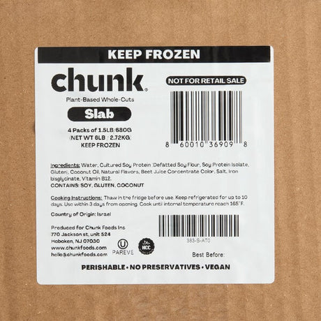 Chunk Foods Plant-Based Vegan Steak Slab 1.5 lb. - 4/Case