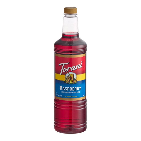 Torani Raspberry Flavoring / Fruit Syrup Plastic Bottle 1 Liter - 6/Case