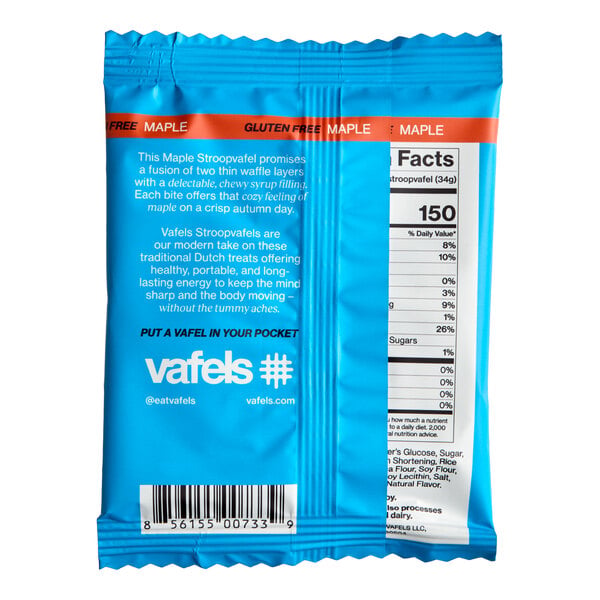 Vafels Individually Wrapped Vegan Gluten-Free Maple Stroopwafel 1.2 oz. - 120/Case
