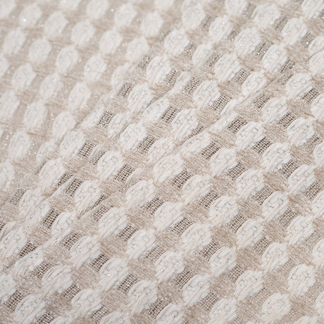 Bright White and Birch Checkered Cotton-Acrylic Boucle
