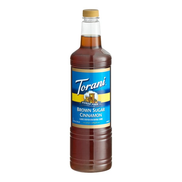 Torani Sugar-Free Brown Sugar Cinnamon Flavoring Syrup Plastic Bottle 1 Liter - 6/Case