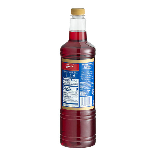 Torani Sugar-Free Raspberry Flavoring / Fruit Syrup Plastic Bottle 1 Liter - 6/Case