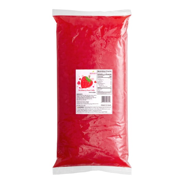 Bossen Strawberry Heart-Shaped Jelly Topping Bag 6.6 lb. - 6/Case