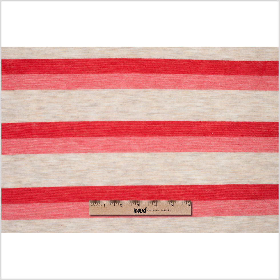 Heathered Oatmeal Striped Stretch Viscose Jersey