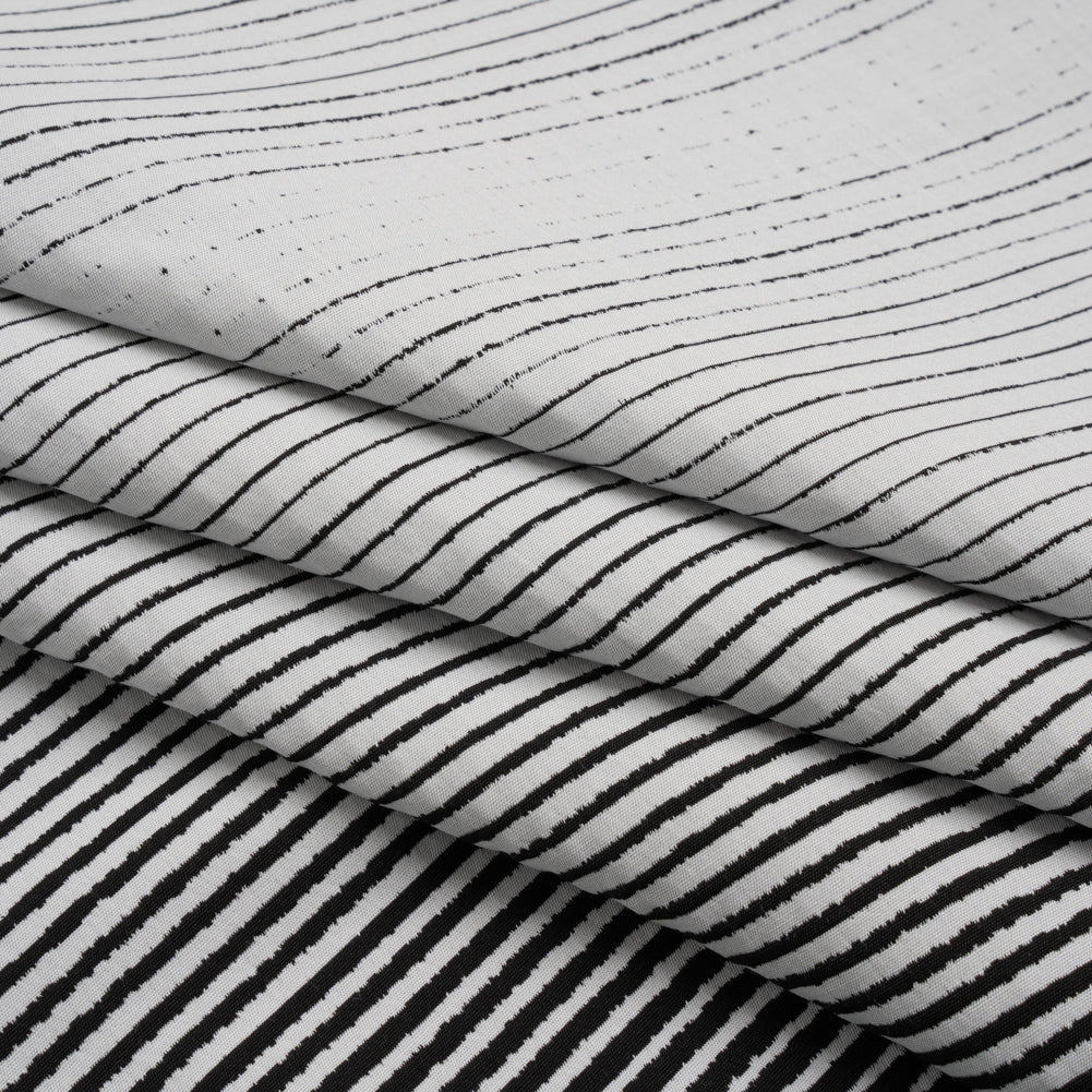 Black and White Striped Polyester Textured Woven