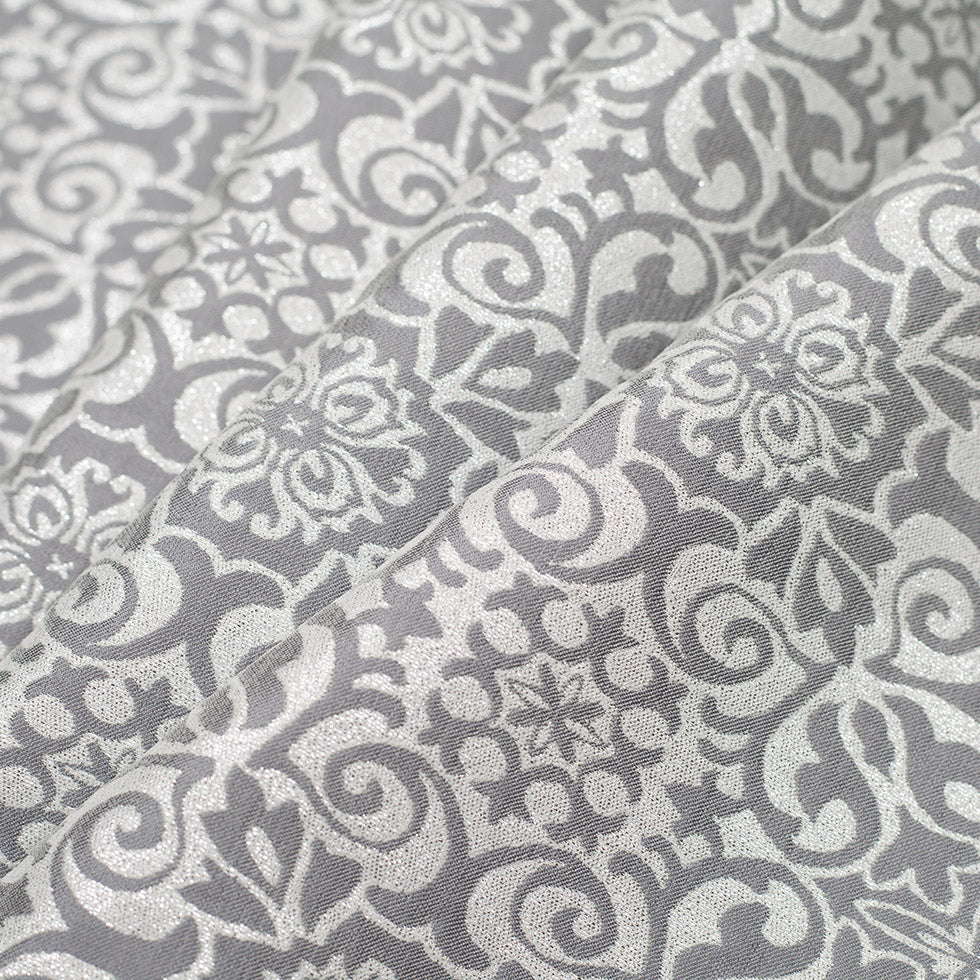 Metallic Silver, White, and Gray Stretch Acrylic Brocade
