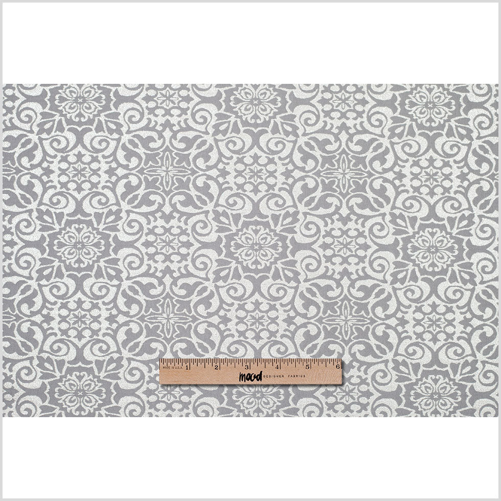 Metallic Silver, White, and Gray Stretch Acrylic Brocade