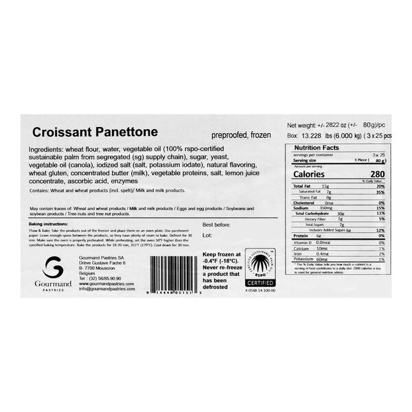 Gourmand Pastries Ready-to-Bake Panettone Curved Croissant 2.8 oz. - 75/Case