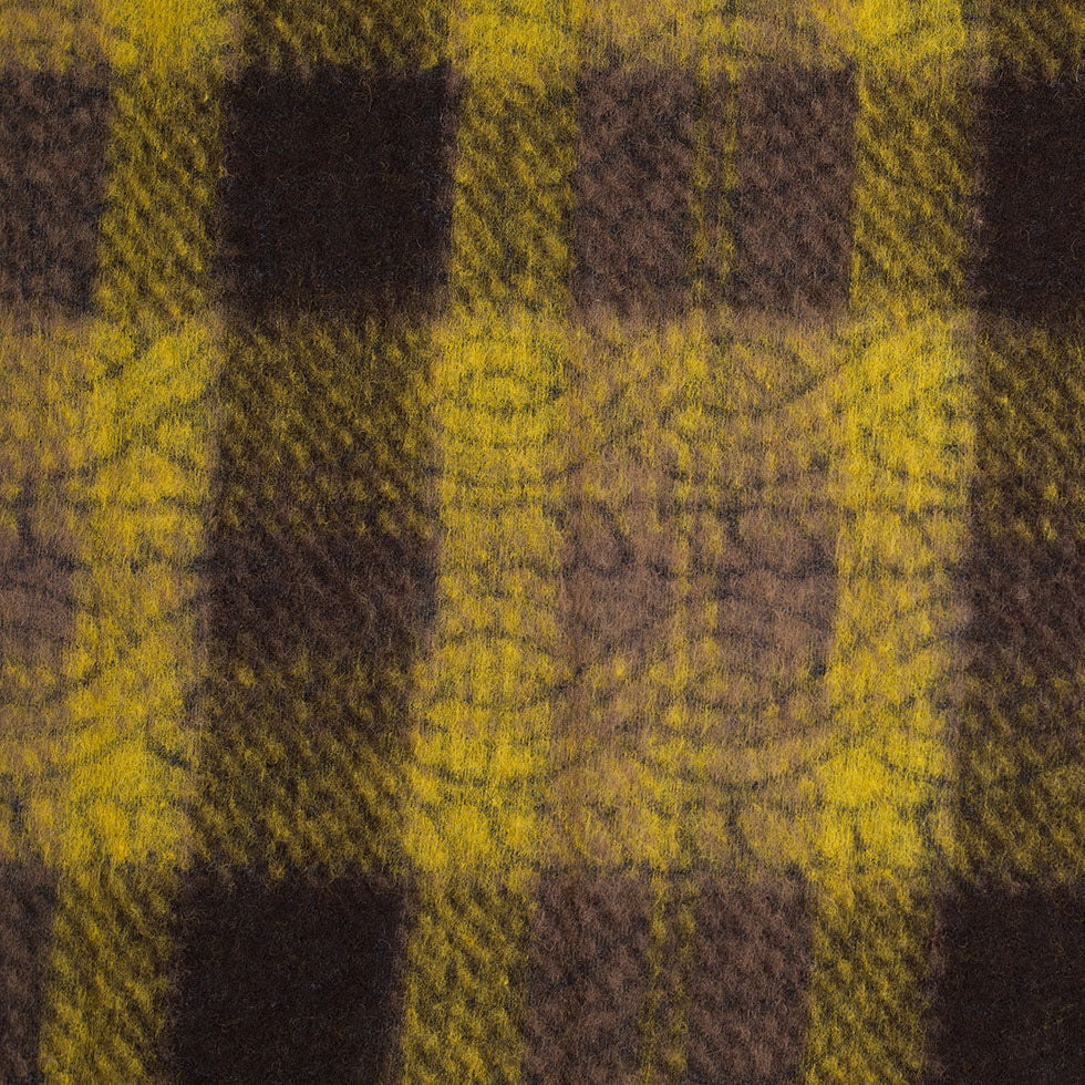 Medium Green/Brown/Black Plaid and Patterned Bonded Lamb Leather and Wool
