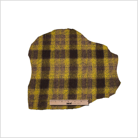 Medium Green/Brown/Black Plaid and Patterned Bonded Lamb Leather and Wool