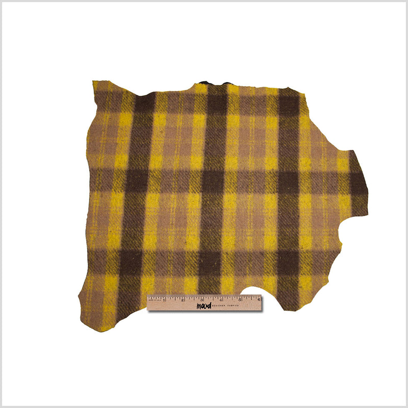 Medium Green/Brown/Black Plaid Bonded Lamb Leather and Wool