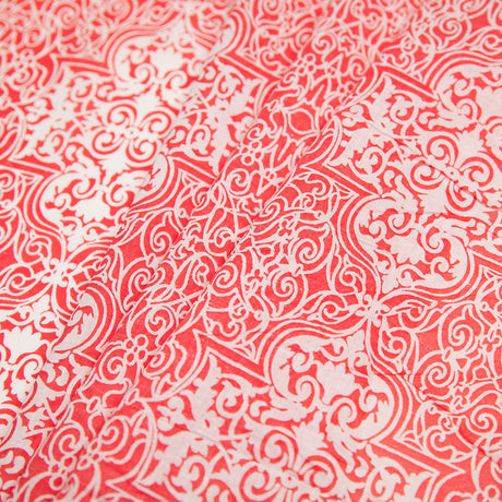 High Risk Red and White Ornate Tiles Printed Cotton Woven