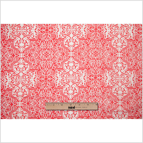 High Risk Red and White Ornate Tiles Printed Cotton Woven