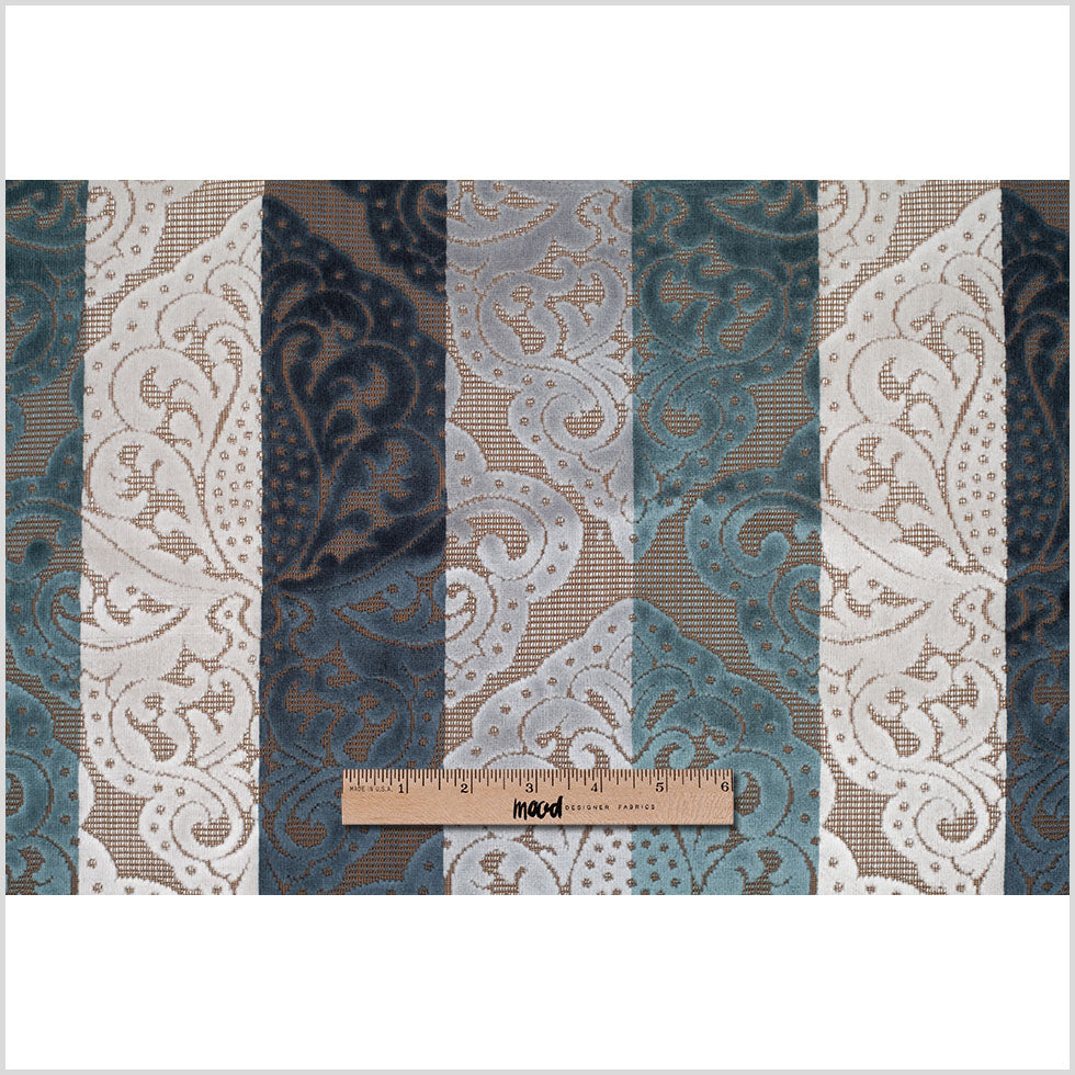 Blue/Brown Stiped Damask Cut-Out Velvet
