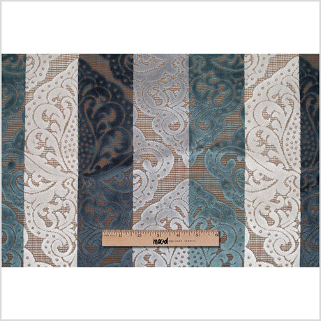Blue/Brown Stiped Damask Cut-Out Velvet