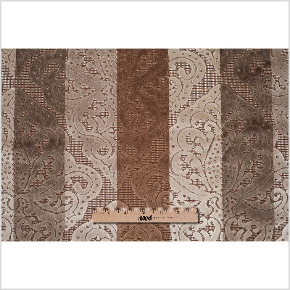 Brown/Beige Stiped Damask Cut-Out Velvet