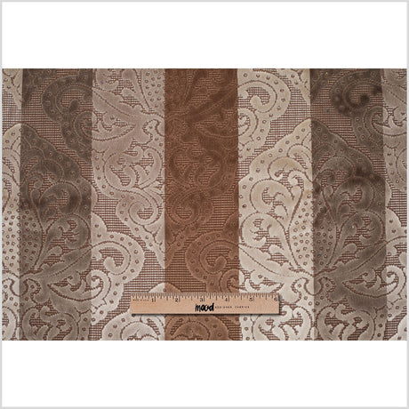Brown/Beige Stiped Damask Cut-Out Velvet