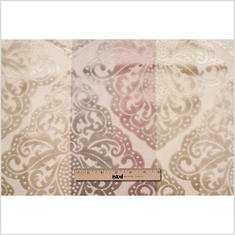 Gray/Pink Stiped Damask Cut-Out Velvet