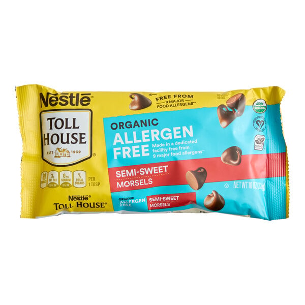Nestle Toll House Organic Allergen-Free Semi-Sweet Chocolate 1M Morsels 10 oz. - 15/Case