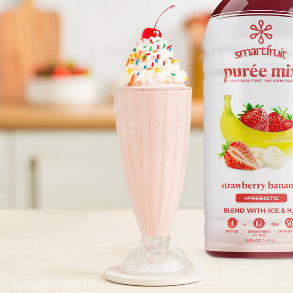 Smartfruit Strawberry Bananza 100% Fruit Puree Beverage Mix 48 fl. oz. - 6/Case