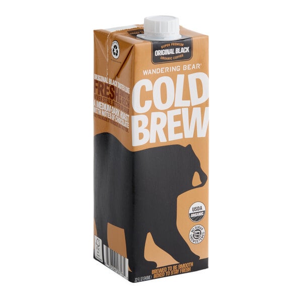 Wandering Bear Organic Straight Black Cold Brew Coffee 32 fl. oz. - 6/Case