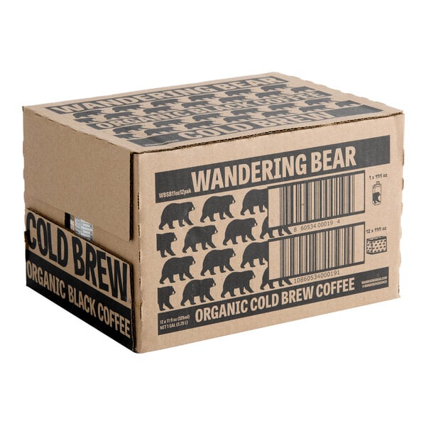 Wandering Bear Organic Straight Black Cold Brew Coffee 11 fl. oz. - 12/Case