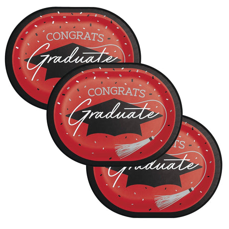Creative Converting School Spirit Red Graduation Oval Paper Platters – 24ct