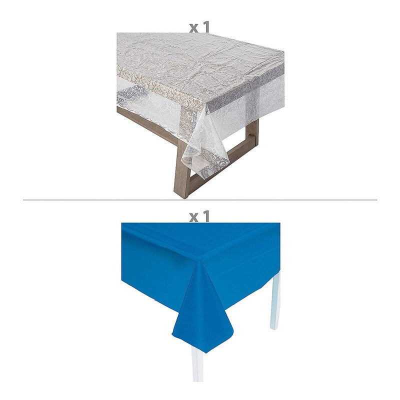 White Lace-Printed & Light Pink Rectangle Disposable Plastic Tablecloth Kit - 2 Pc.