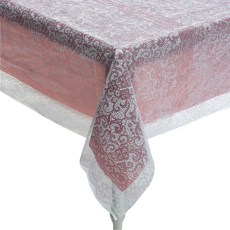 White Lace-Printed & Light Pink Rectangle Disposable Plastic Tablecloth Kit - 2 Pc.