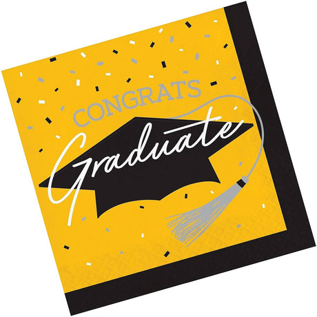 Creative Converting School Spirit Yellow Graduation Beverage Napkins – 108ct