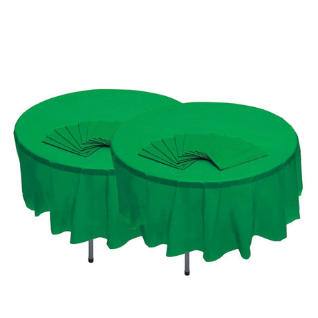 82" Bulk Pack of 12 Green Banquet-Style Disposable Round Plastic Tablecloths