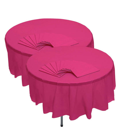 82" Bulk Pack of 12 Hot Pink Banquet-Style Round Disposable Plastic Tablecloths