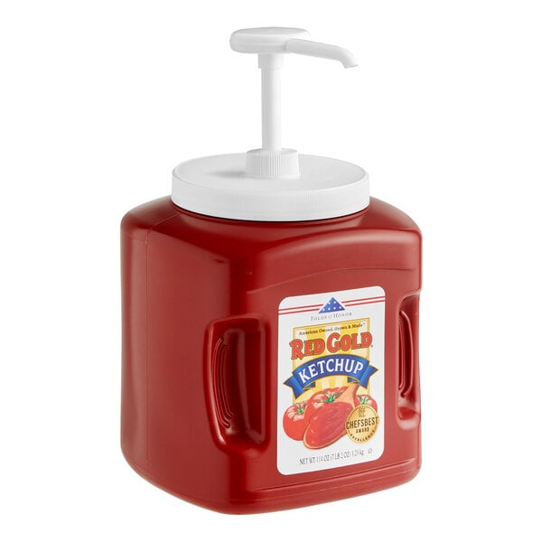 Red Gold Fancy Ketchup Plastic Jug with Pump 114 oz. - 6/Case