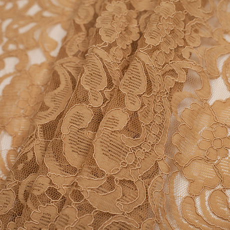 Re-Embroidered Lace with Scalloped Edge - Camel Floral