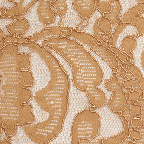 Re-Embroidered Lace with Scalloped Edge - Camel Floral