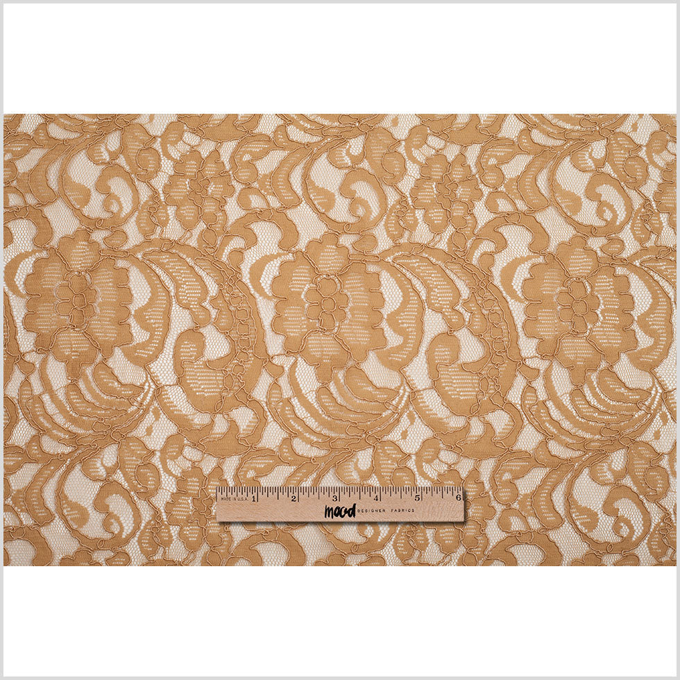 Re-Embroidered Lace with Scalloped Edge - Camel Floral