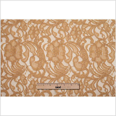 Re-Embroidered Lace with Scalloped Edge - Camel Floral