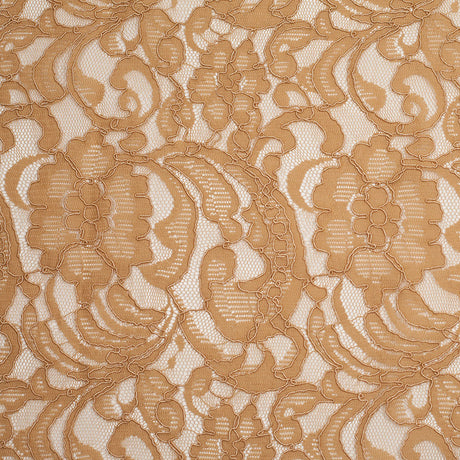 Re-Embroidered Lace with Scalloped Edge - Camel Floral