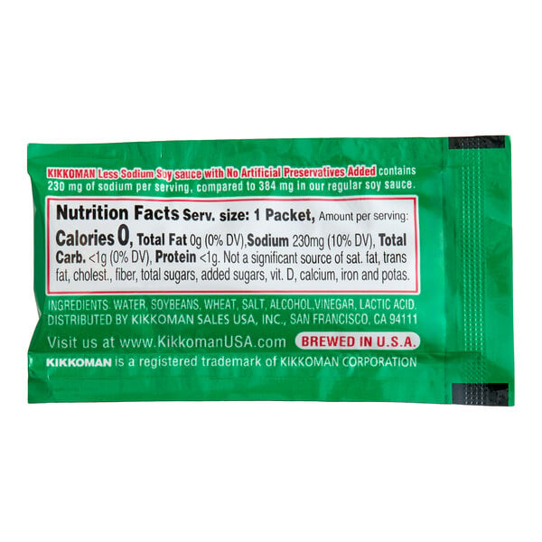 Kikkoman Less Sodium Preservative Free Soy Sauce 6 mL Packet - 200/Case