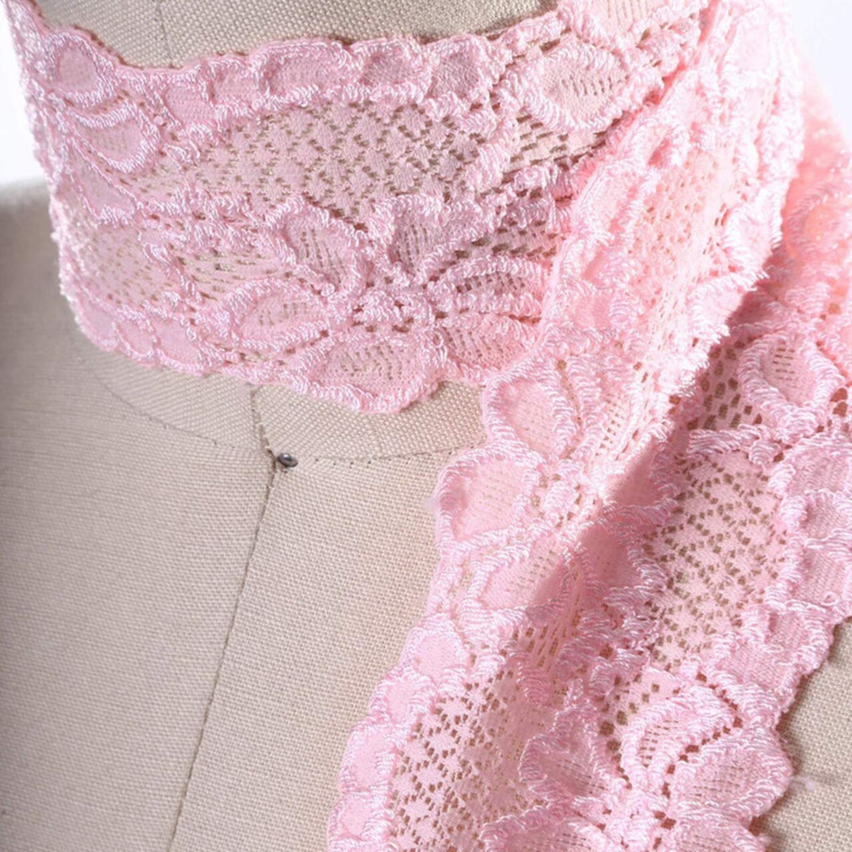 2 Yards Light Pink Stretch Lace Trim 2.5" Wide Floral Elastic Ribbon for Lingerie, Sewing & Crafts