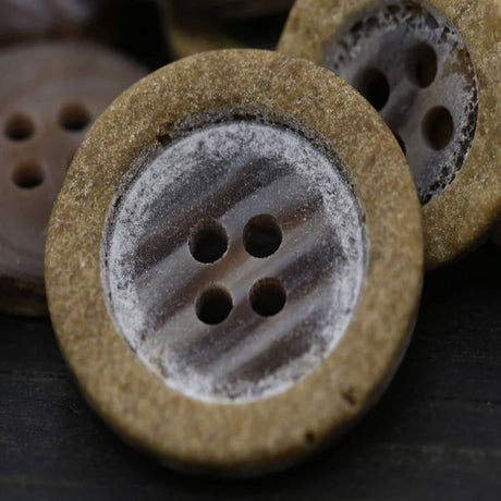 12 Large Sanded Faux Wood Buttons 32L (20mm / 13/16") Four-Hole Plastic Multipurpose Buttons