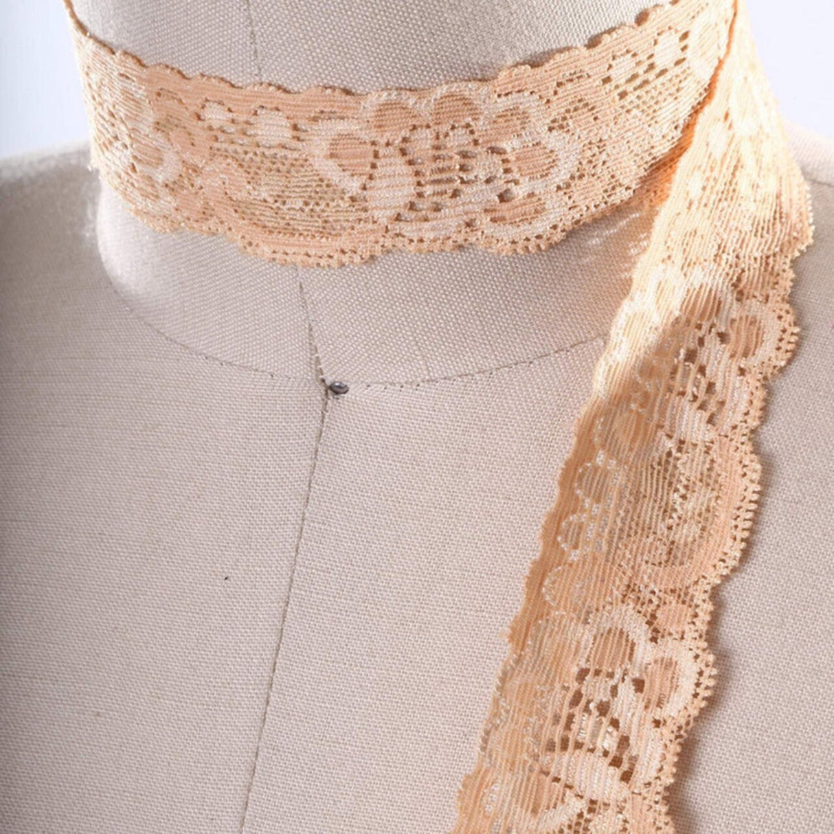 2 yards Light Peach Stretch Lace Trim 1" Floral Elastic Ribbon for Sewing, Lingerie & Craft Projects