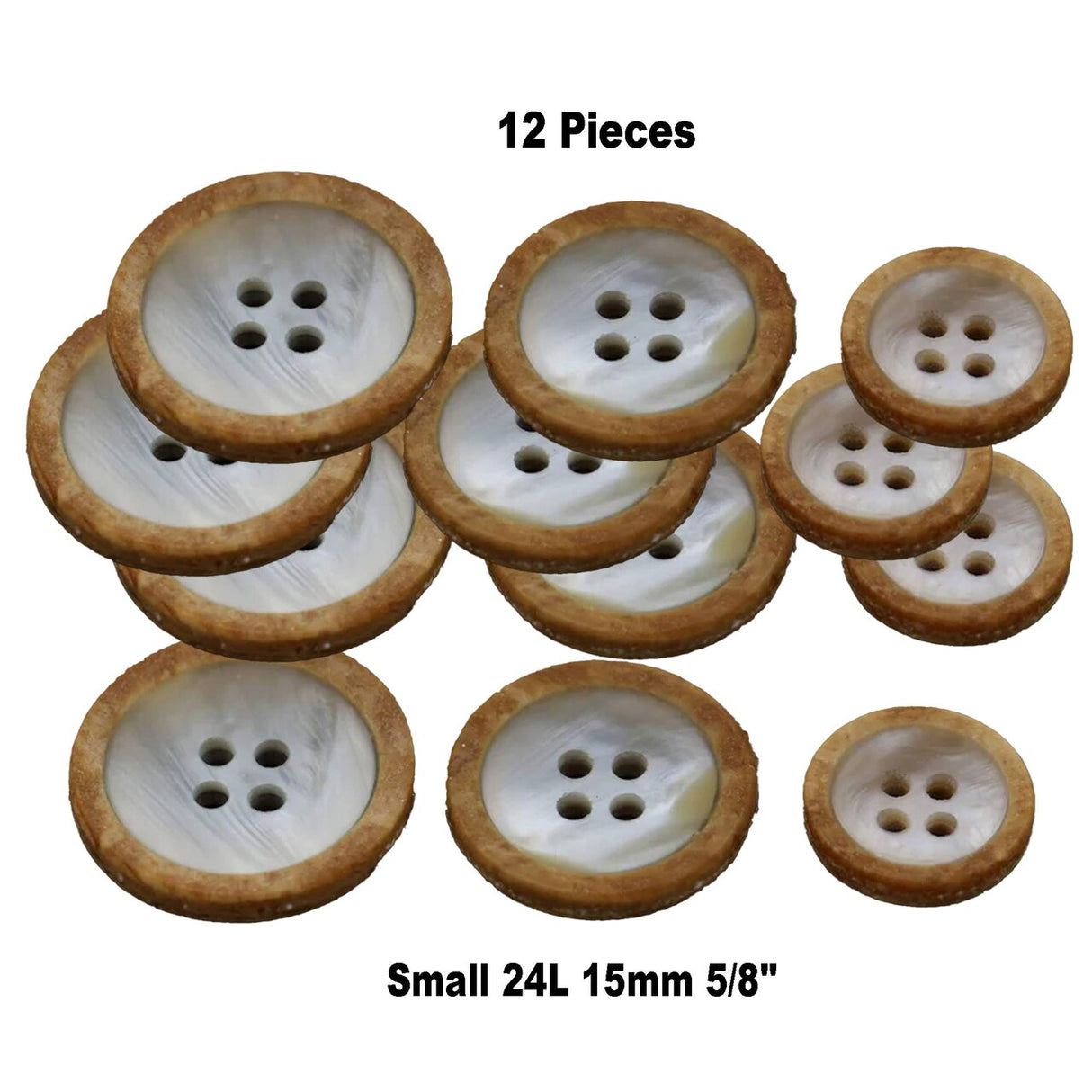 12 Pieces Faux Shell Button with Faux Wood Outer 15mm (5/8") Small Size Four-Hole Shirt Button