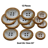 12 Pieces Faux Shell Button with Faux Wood Outer 15mm (5/8") Small Size Four-Hole Shirt Button
