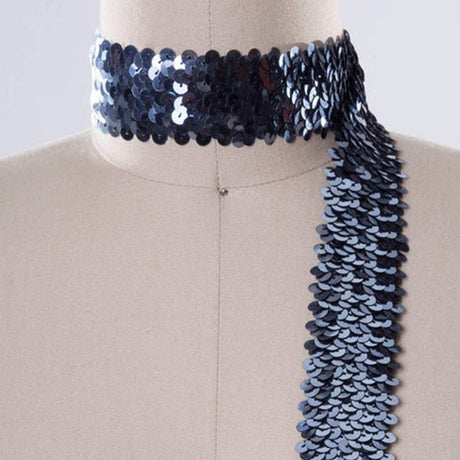 1 Yard 1.5" Gray Steel Blue Sequin Stretch Trim