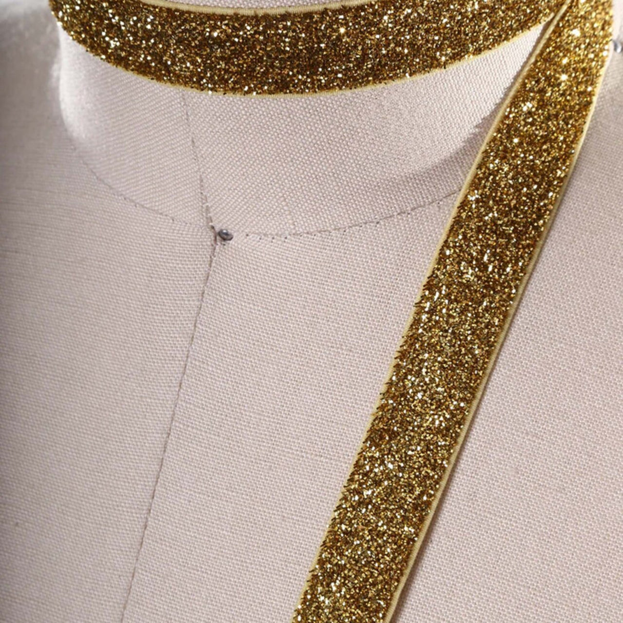 2 Yards Gold Glitter Elastic Trim 5/8" Stretchy Trim for Headbands & Crafts