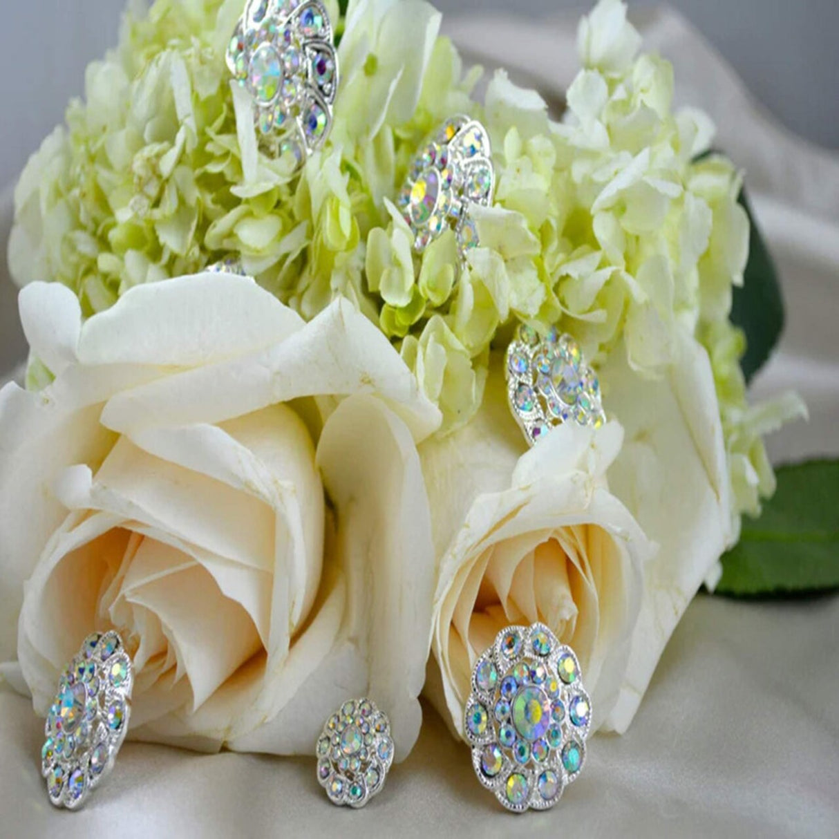 1 1/8" Size Elegant Silver AB Rhinestone Flower Button