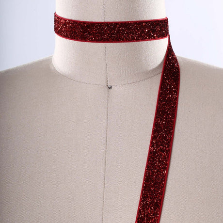 2 Yards Red Glitter Elastic Trim 5/8" Scarlet Stretch for Headbands & Masks