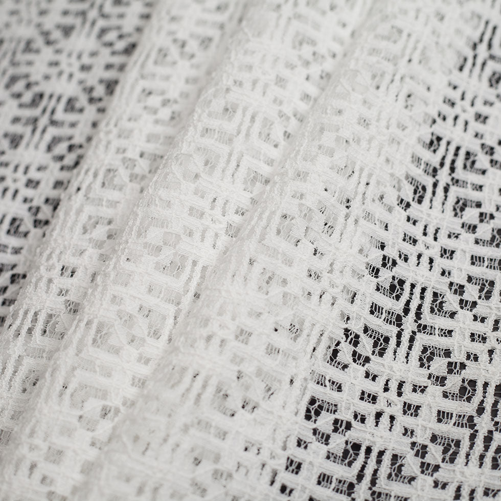White Geometric Cotton-Nylon Lace