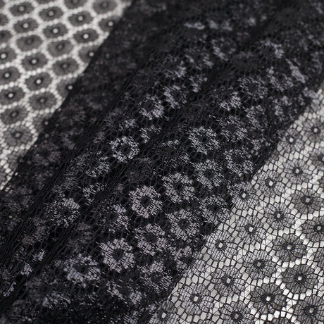 Metallic Black/Black Nylon Floral Lace